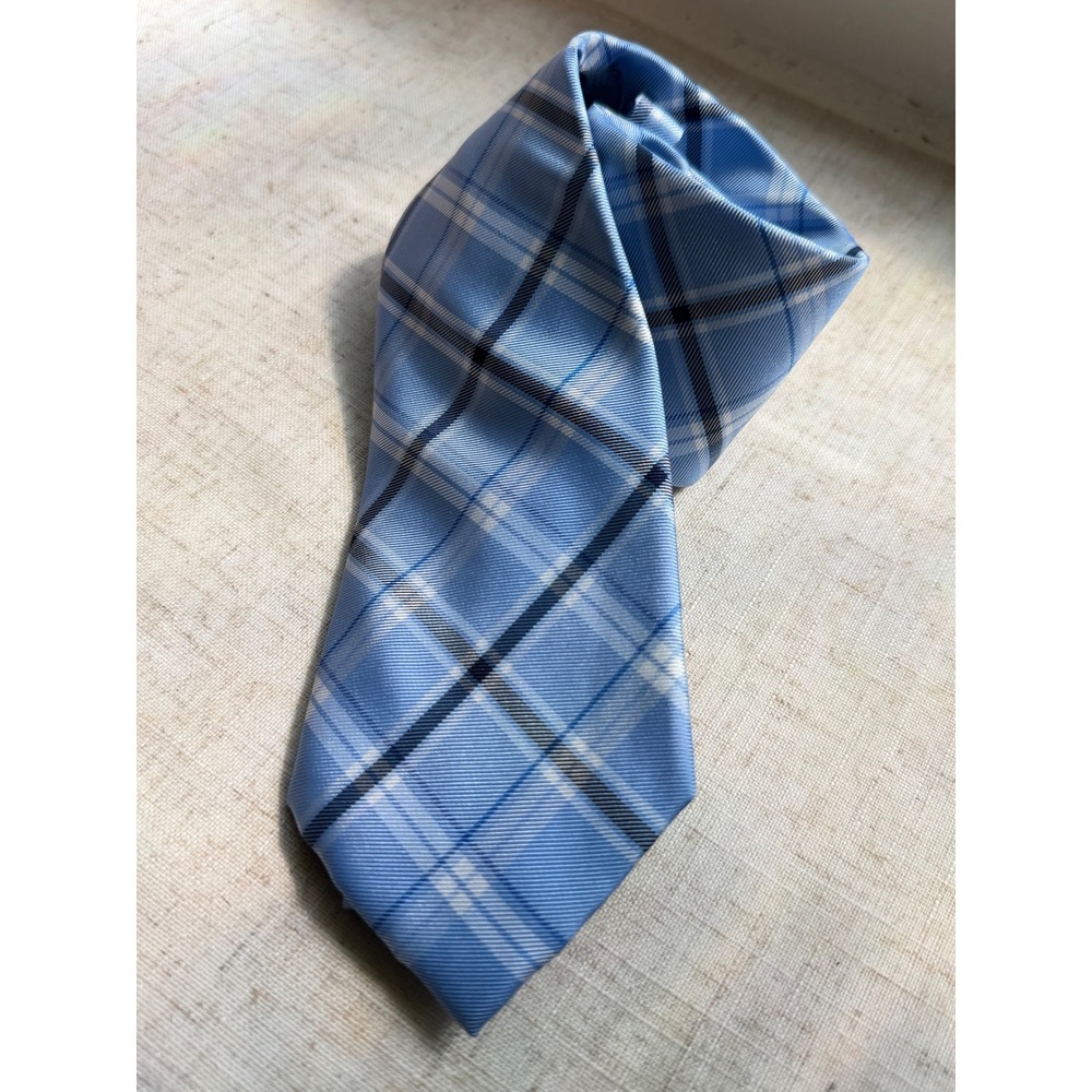 Tommy Hilfiger Plaid Tie Light Blue White Black Patterned Tie NWT $69.50 0025